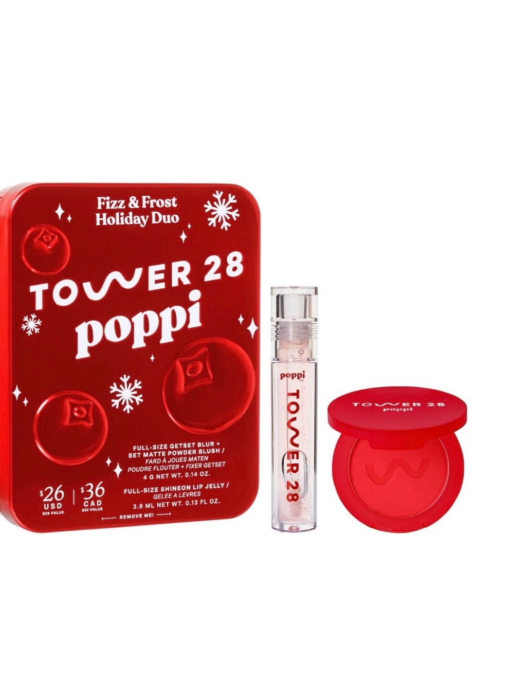 Tower 28 x poppi Fizz + Frost Holiday Duo lip set Gloss & Blush
